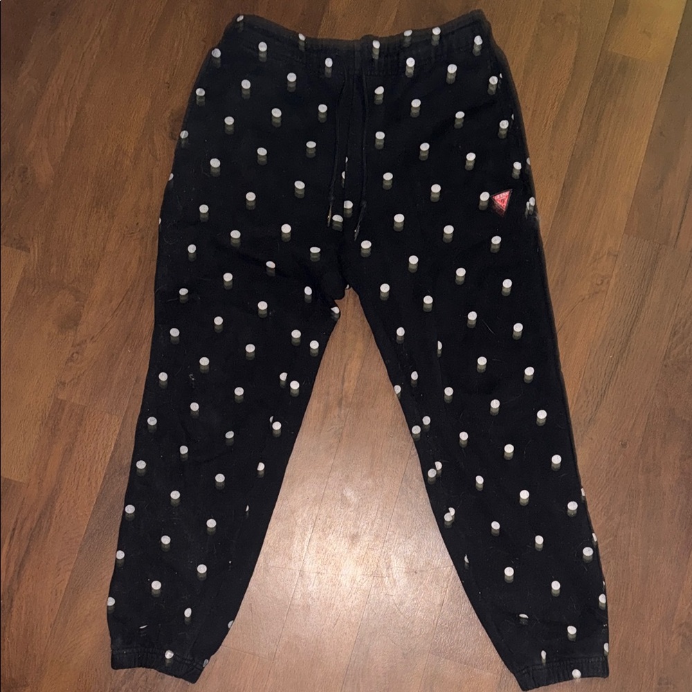 Guess x Pleasures Black Jogger Pants with White Polka Dots